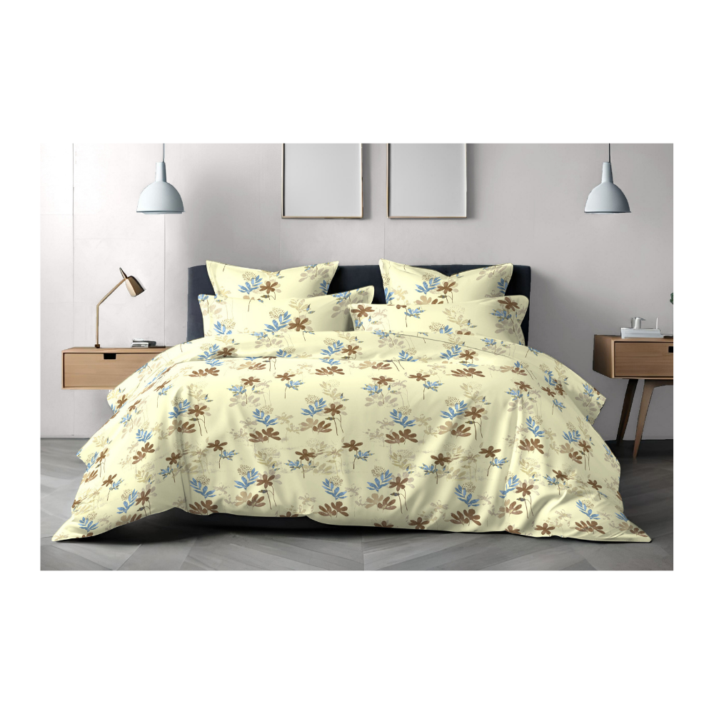 Double Cot Bedsheet with Two Pillow Covers | 100% Cotton | 180 TC | Relax | Light Yellow colour Floral RLX2816