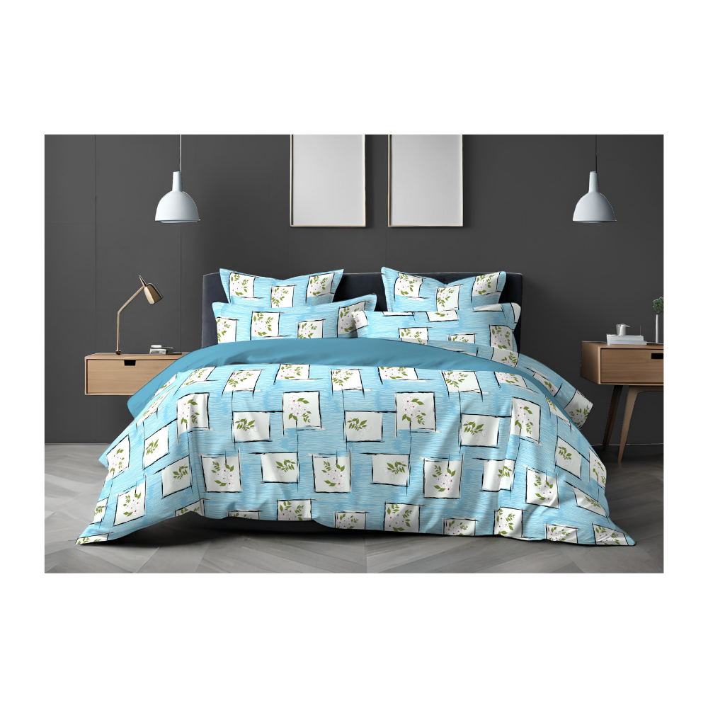 Double Cot Bedsheet with Two Pillow Covers | 100% Cotton | 180 TC | Relax | Blue colour Floral RLX4137