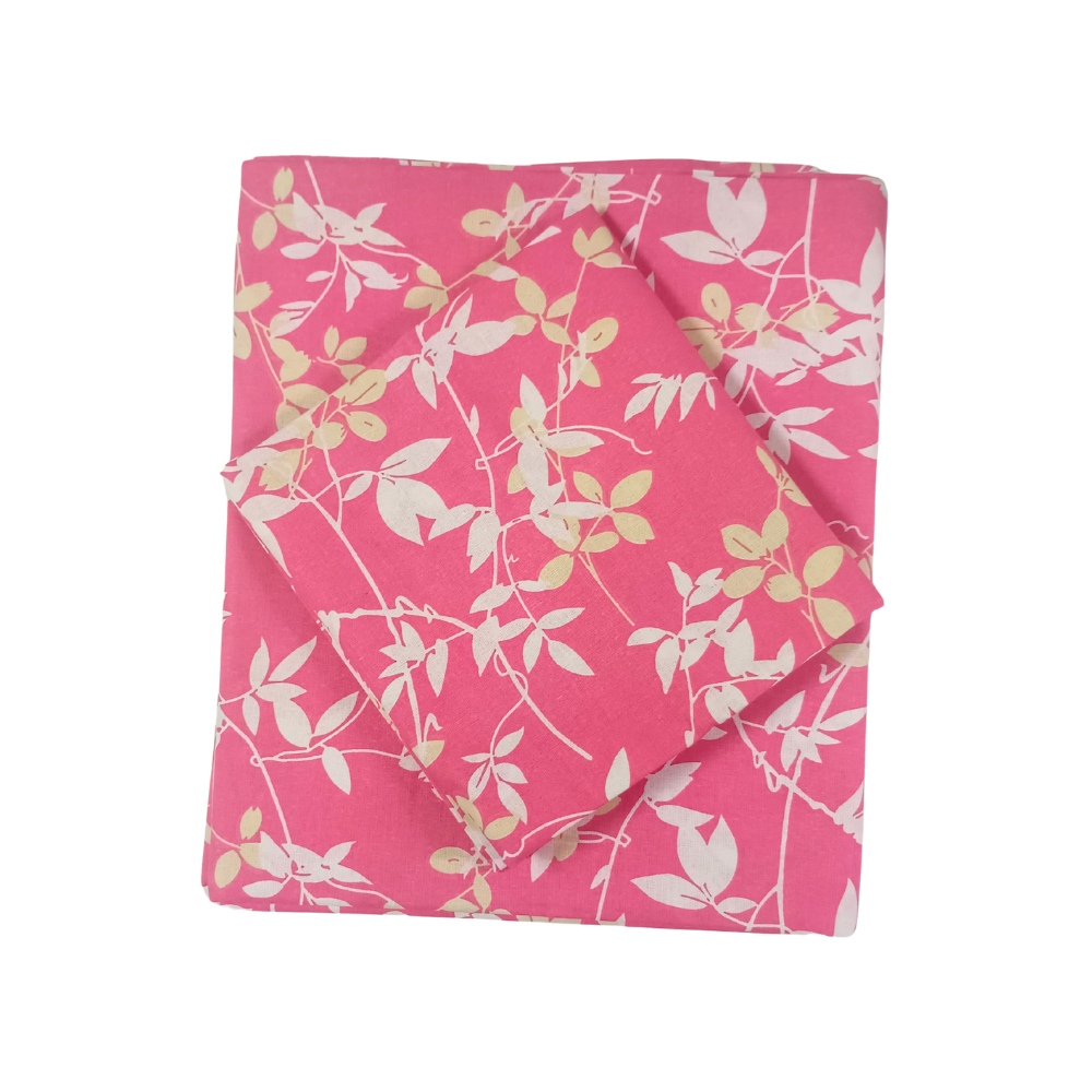 100% Cotton Single Bedsheet | Floral Design | Peach with Leaf Print| Polo234(One Pillow Cover)