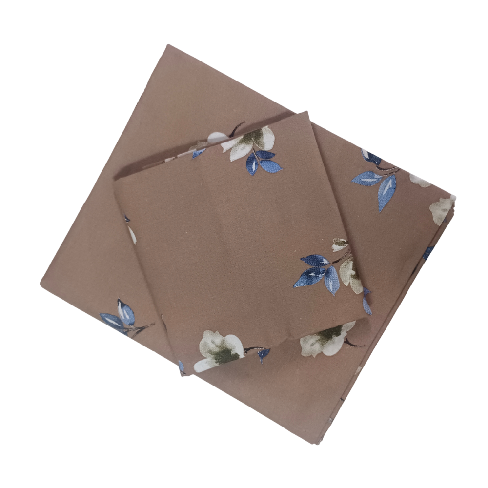 100% Cotton Single Bedsheet | Floral Design |Dark Brown with Floral Print| Polo237(One Pillow Cover)