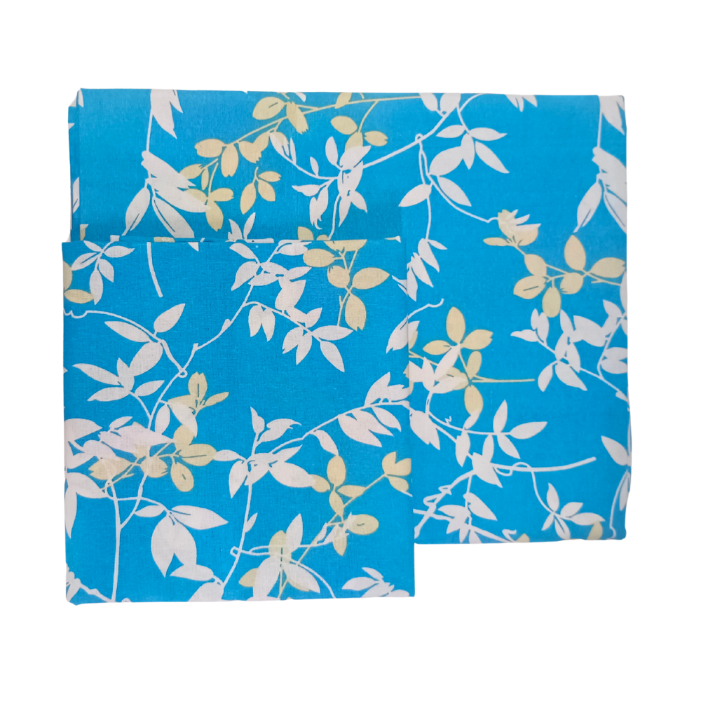 100% Cotton Single Bedsheet | Floral Design | Blue with Leaf Print| Polo240(One Pillow Cover)