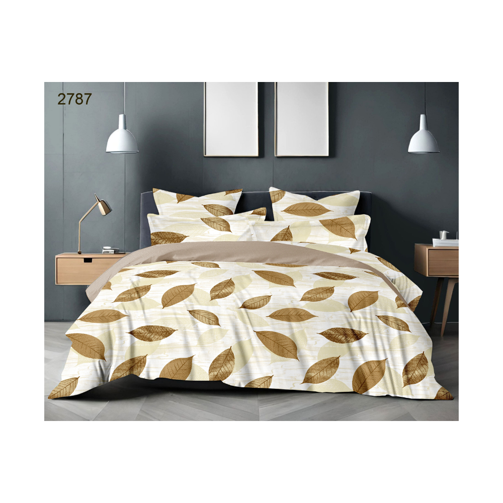 King Size Bedsheet with Two Pillow Covers | 100% Cotton | 180 TC | Brown Leaf Print Design (2787) Relax