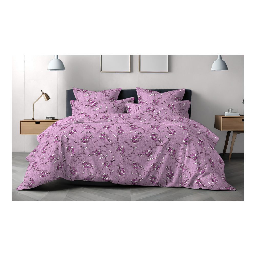 King Size Bedsheet with Two Pillow Covers | 100% Cotton | 160 TC | Lavender Vector Print Design (2820) | Relax