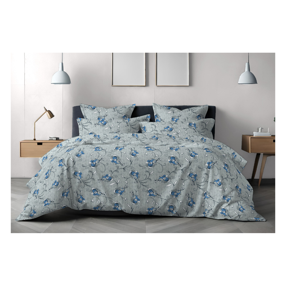 King Size Bedsheet with Two Pillow Covers | 100% Cotton | 160 TC | Grey Vector Print Design (2820) | Relax