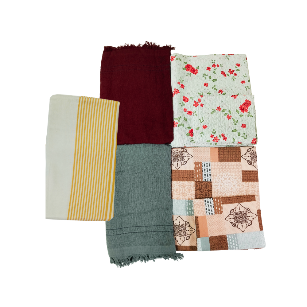 Bedsheet & Bath Towel Combo Set | Free Delivery | 100% Cotton | 2 Polo Single Cot Bedsheet + 2 Flamingo  Towel + 1 Bamboo Towel | Combo 01
