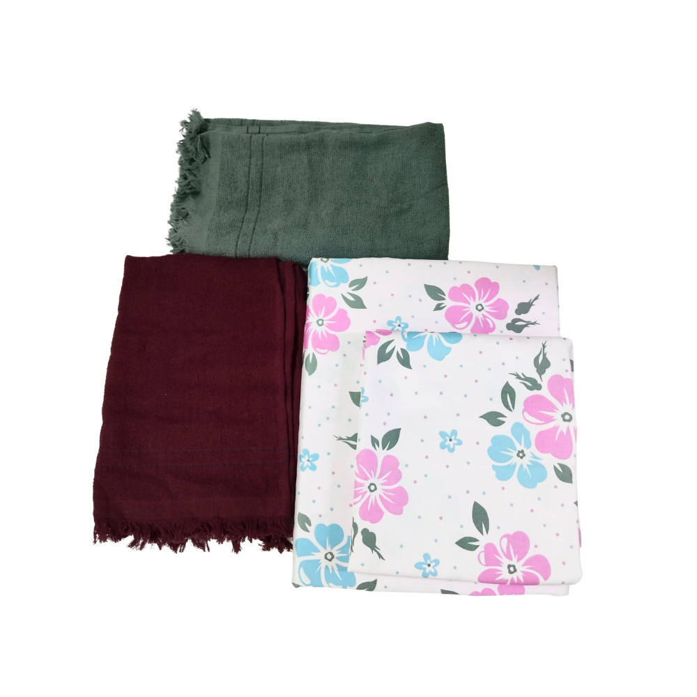 Bedsheet & Bath Towel Combo Set | Free Delivery | 100% Cotton | 1 Soft Dreams Super King Bedsheet + 2 Flamingo Towel Medium | Combo 03