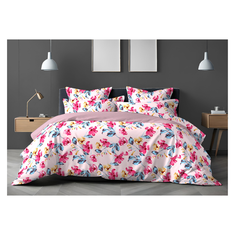 Super King Size Bedsheet with Two Pillow Covers | 100% Cotton | 320 TC | Dark Pink Floral Design | Light Pink Colour | Soft Dreams 110 | SF258