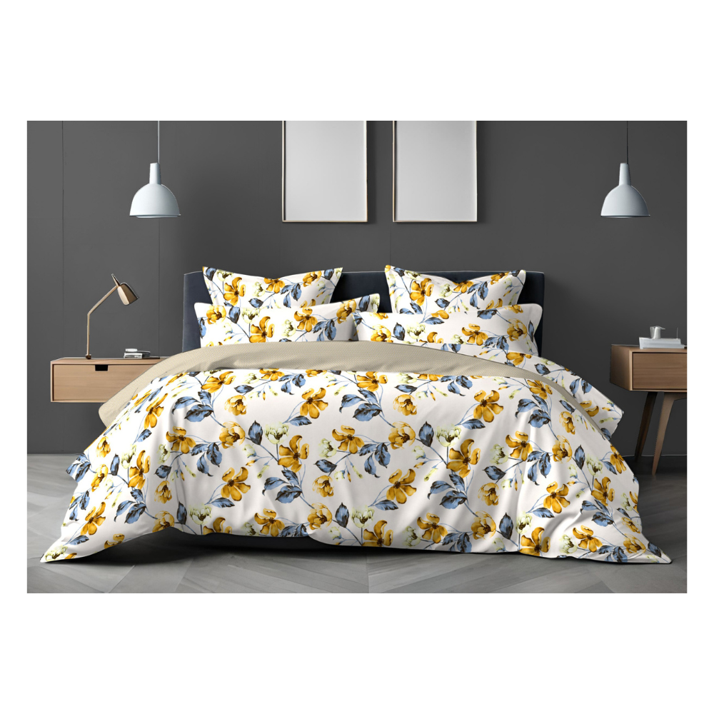 Super King Size Bedsheet with Two Pillow Covers | 100% Cotton | 320 TC | Dark Brown Floral Design | Light Brown Colour | Soft Dreams 110 | SF260