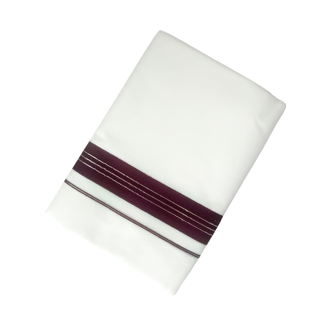 100% Cotton White Double Dhoti with Dark Maroon Colour Border | Samrat Plus Premium Traditional Men's Dhoti | SP041