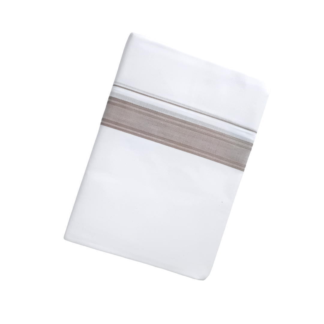100% Cotton White Double Dhoti with Ash Colour Cotton Border | Samrat Plus Cotton Kara Traditional Men's Dhoti | CT01
