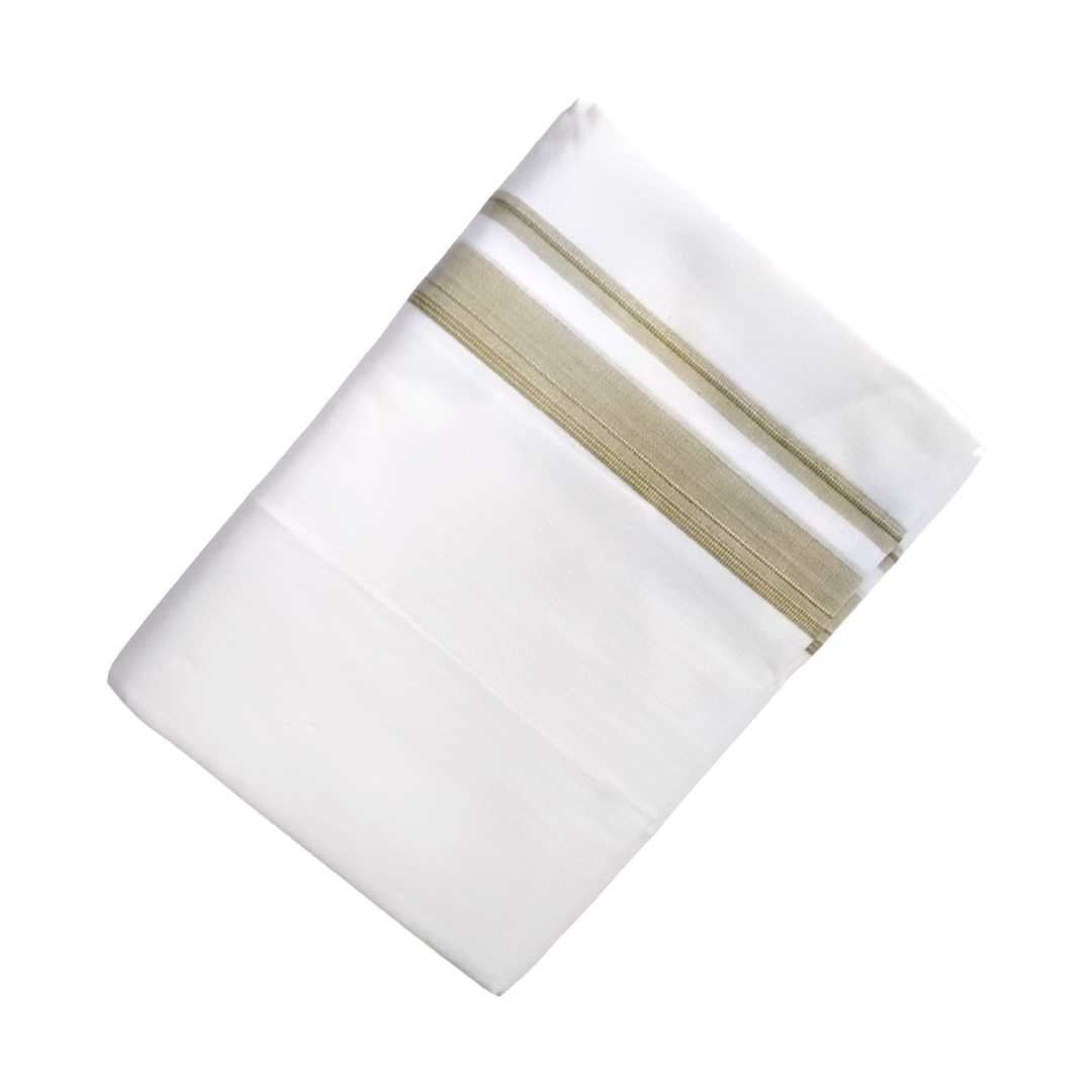 100% Cotton White Double Dhoti with Light Green Colour Cotton Border | Samrat Plus Cotton Kara Traditional Men's Dhoti | CT02