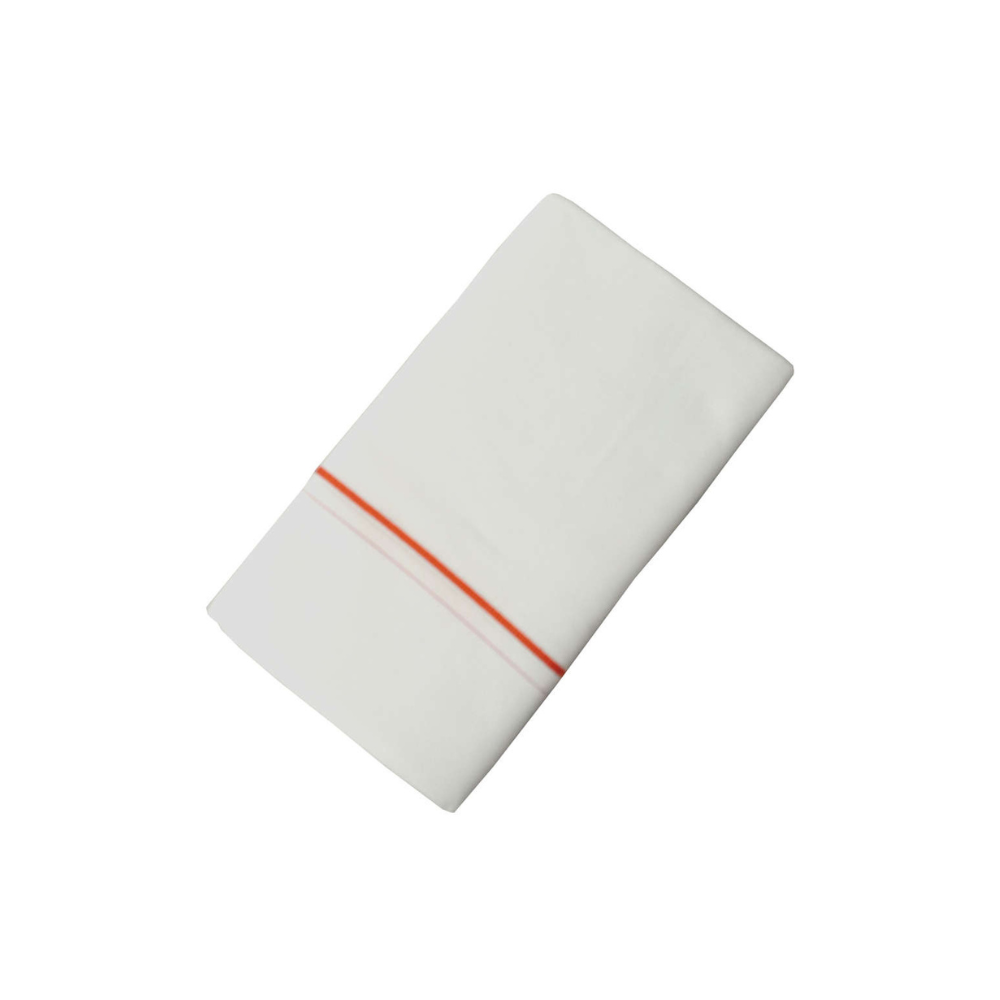 Single Dhoti For Men | 100% Cotton White Narrow Border | Orange Colour Border | Smart Line Narrow