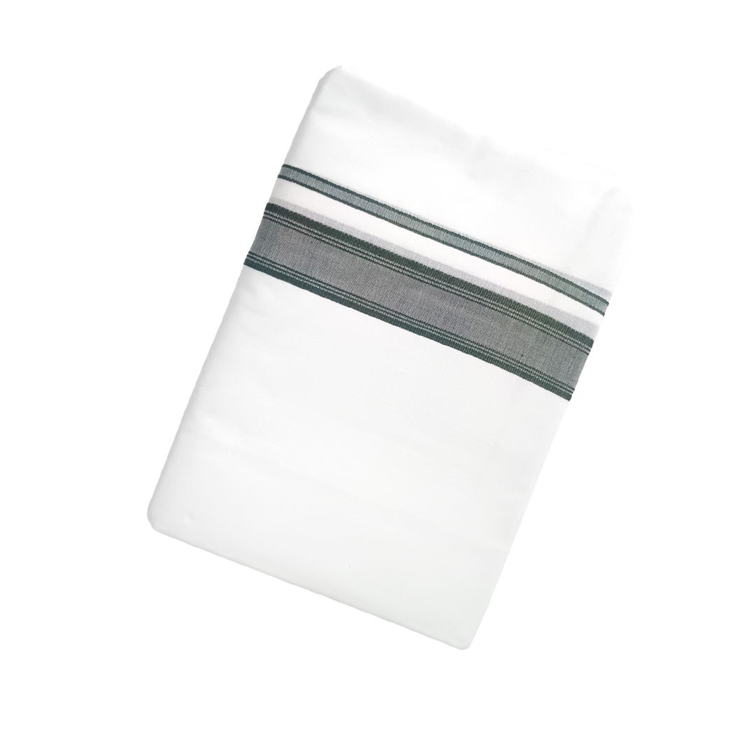 100% Cotton White Double Dhoti with Dark Gray Colour Cotton Border | Samrat Plus Cotton Kara Traditional Men's Dhoti | CT05