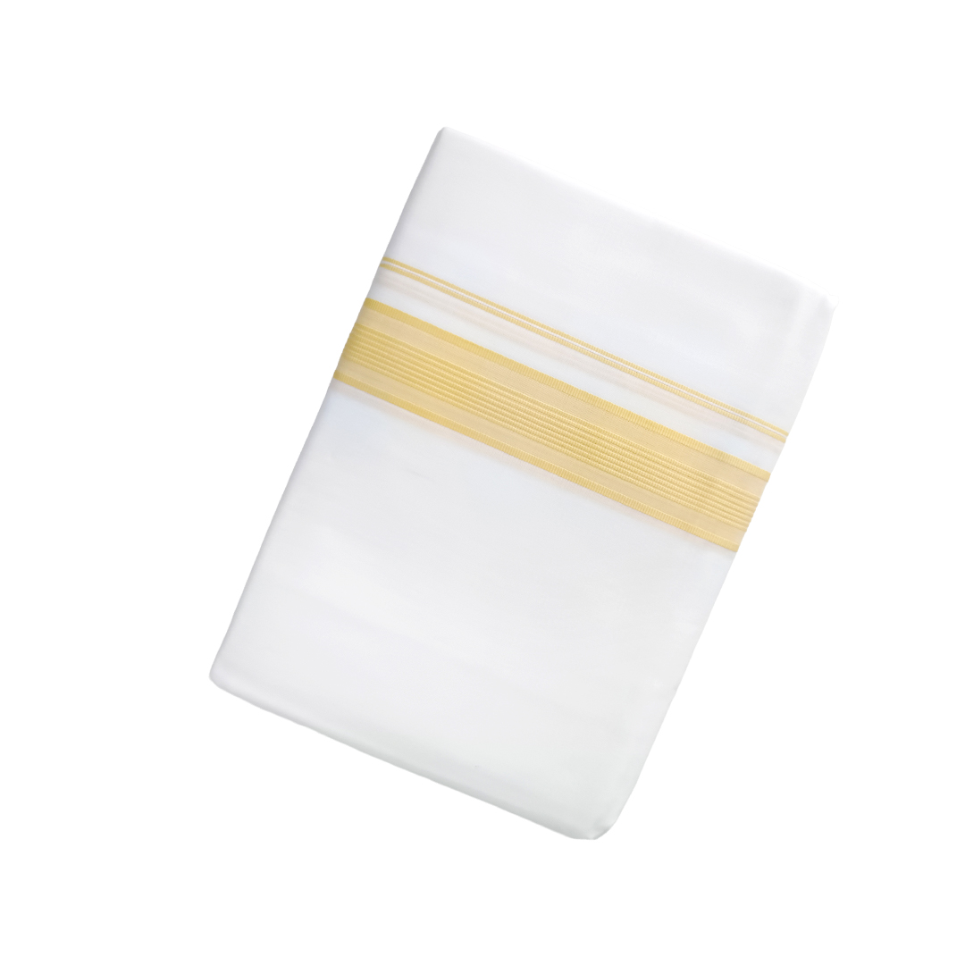100% Cotton White Double Dhoti with yellow Colour Cotton Border | Samrat Plus Cotton Kara Traditional Men's Dhoti | CT07