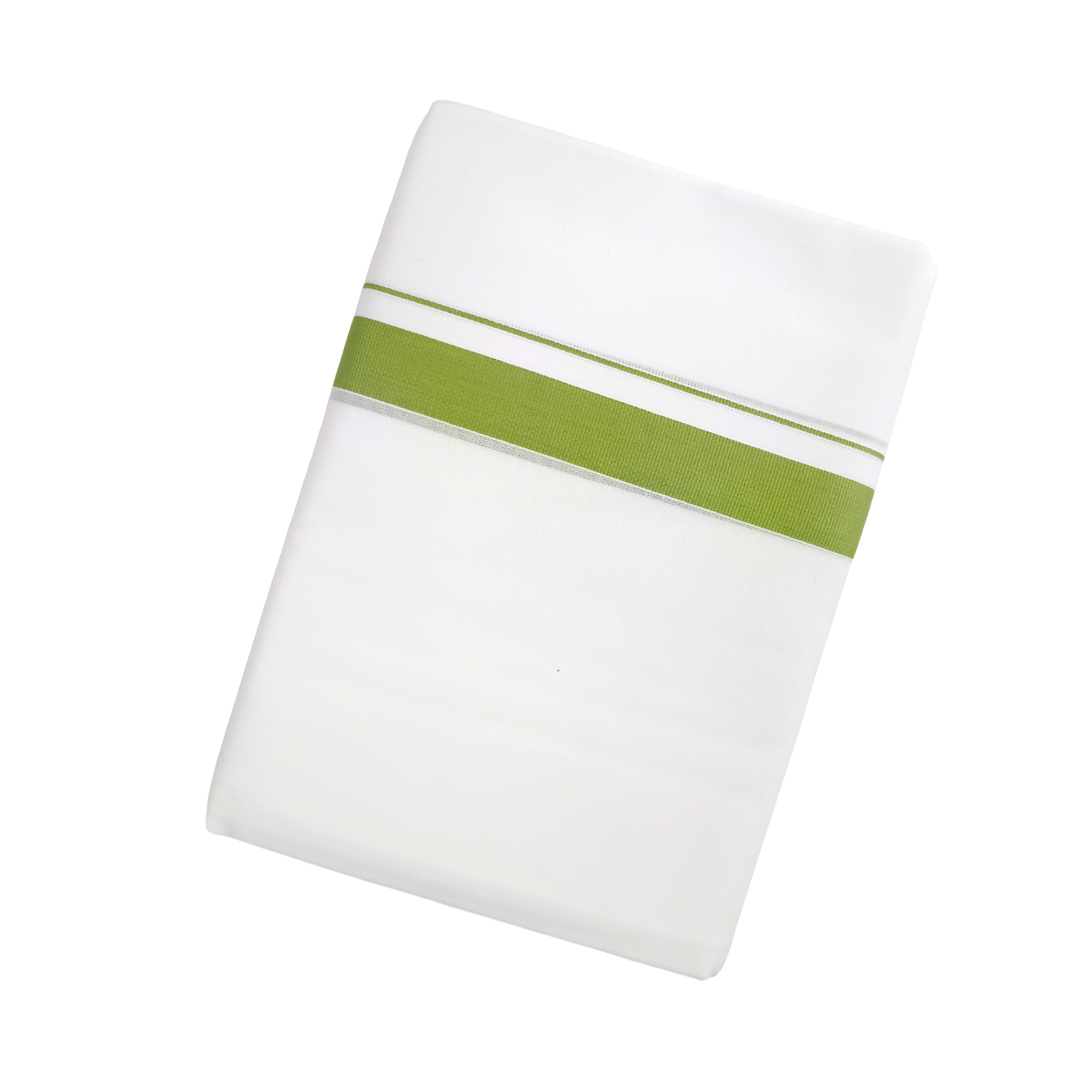 100% Cotton White Double Dhoti with Parrot Green Colour Cotton Border | Samrat Plus Cotton Kara Traditional Men's Dhoti | CT08