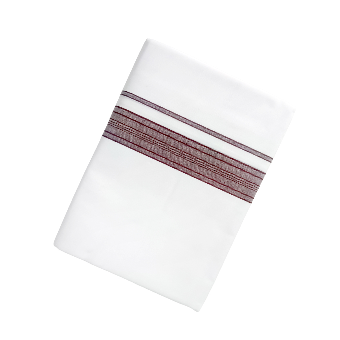 100% Cotton White Double Dhoti with Dark Brown Colour Cotton Border | Samrat Plus Cotton Kara Traditional Men's Dhoti | CT09