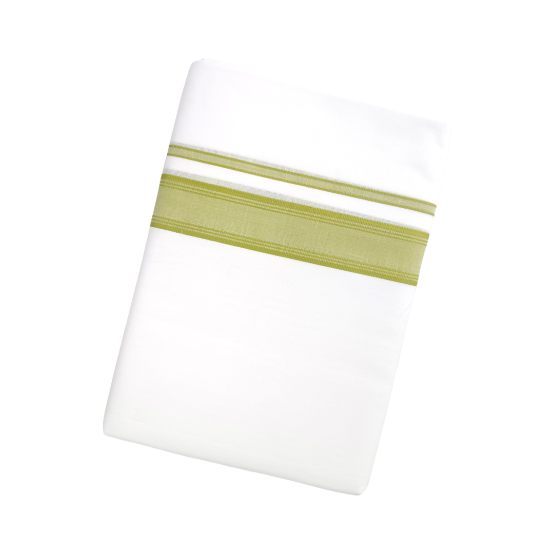 100% Cotton White Double Dhoti with Green Colour Cotton Border | Samrat Plus Cotton Kara Traditional Men's Dhoti | CT10