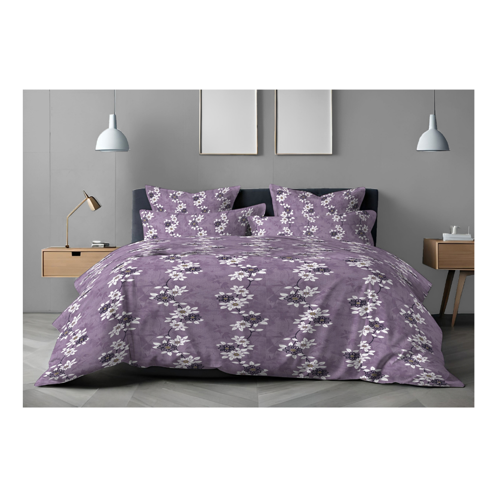 King Size Bedsheet with Two Pillow Covers | 100% Cotton | 160 TC | Lavender Floral Print Design (2813) | Relax 90