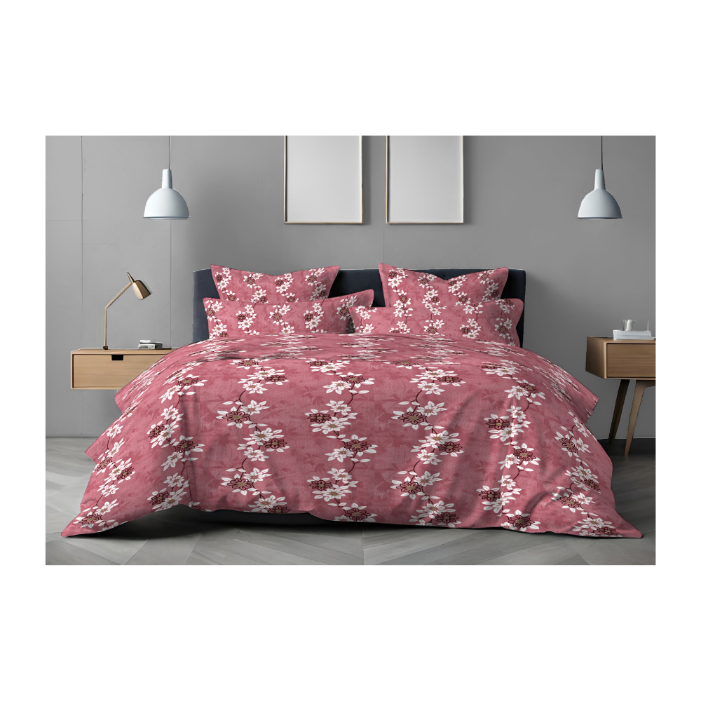 KITEX - King Size Bedsheet with Two Pillow Covers | 100% Cotton | 160 TC | Peach Floral Print Design | Relax 90 - 2813