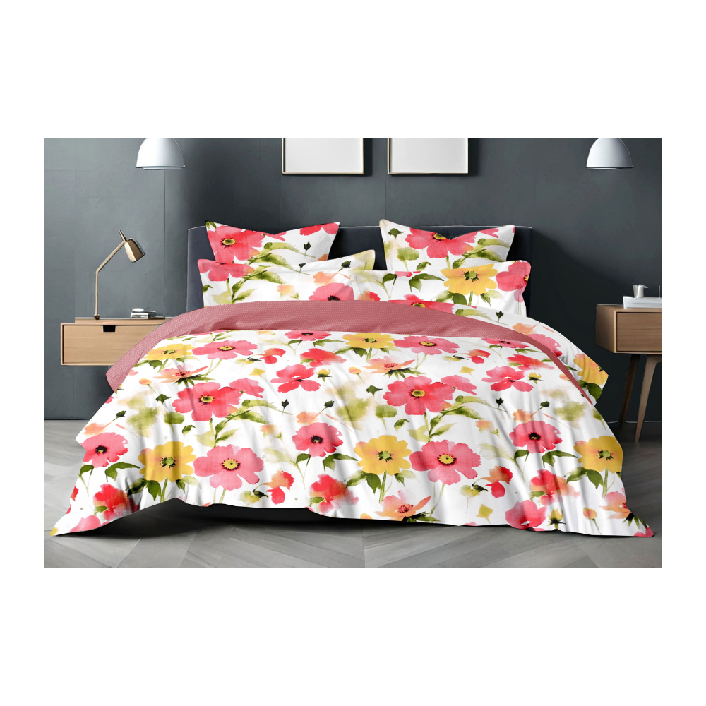 Double Cot Bedsheet with Two Pillow Covers | 100% Cotton | 160 TC | Peach Floral Print Design | SD70 -8304