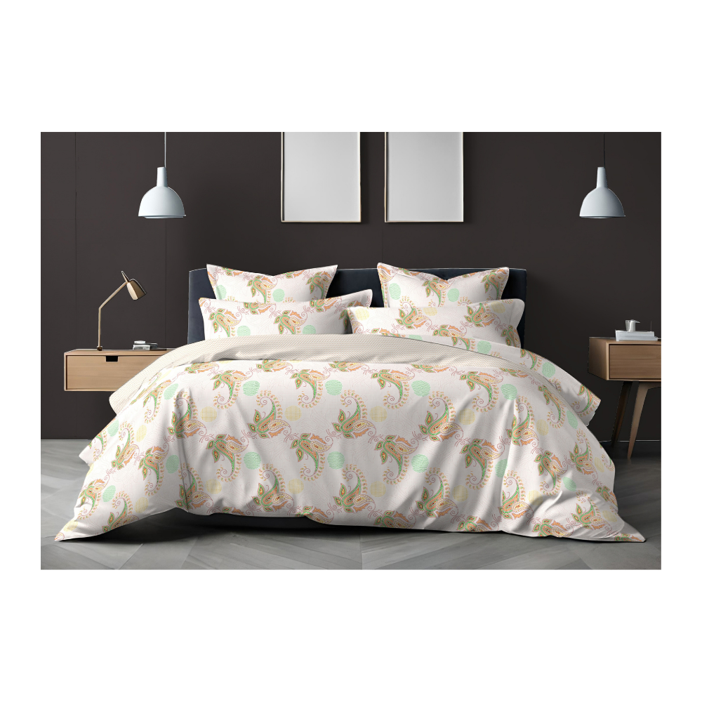 King Size Bedsheet with Two Pillow Covers | 100% Cotton | 180 TC | White with Yellow Floral Design | Sweet Dreams 4141