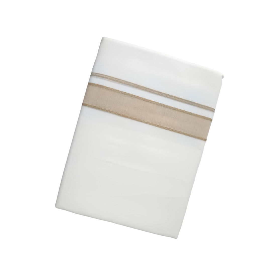 100% Cotton Men's White Double Dhoti | Light Chocolate Colour Border | Samrat Plus Cotton Kara | Traditional Wear