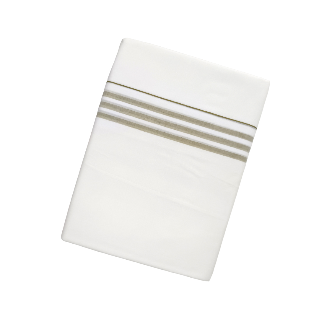 100% Cotton Men's White Double Dhoti | Light Gray Stripe Border | Samrat Plus Cotton Kara | Traditional Wear