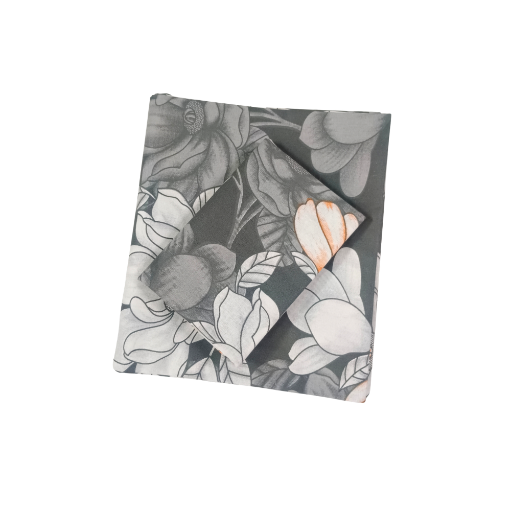 100% Cotton Single Bedsheet | Gray Colour Floral Design | POLO P443(One Pillow Cover)