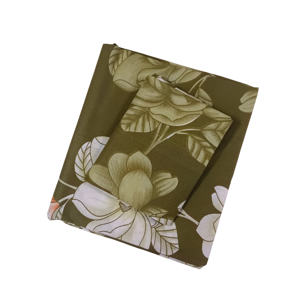 100% Cotton Single Bedsheet | Dark Green Colour Floral Design | POLO P444(One Pillow Cover)