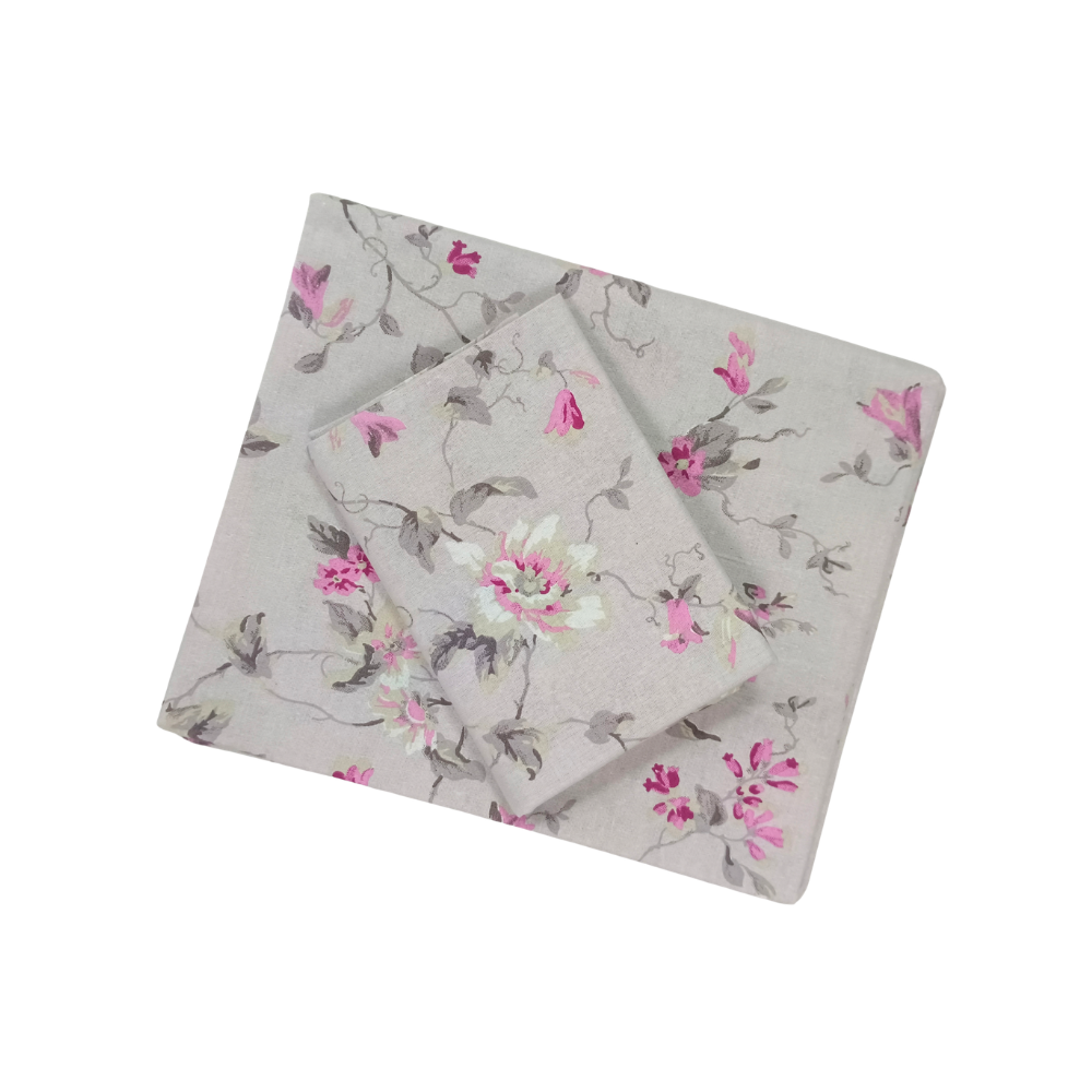 100% Cotton Single Bedsheet | Light Ash Colour Floral Design | POLO P445(One Pillow Cover)