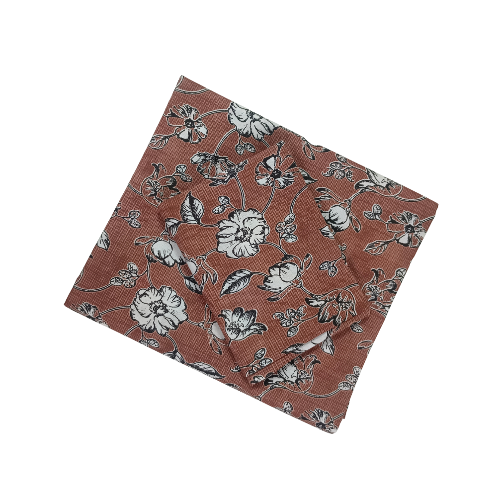 100% Cotton Single Bedsheet | Dark Brown with White Colour Floral Design | POLO P447(One Pillow Cover)