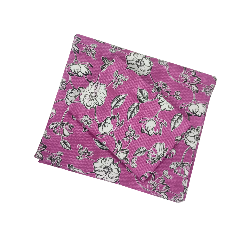 100% Cotton Single Bedsheet | MAgenta With White Floral Design | POLO P451(One Pillow Cover)