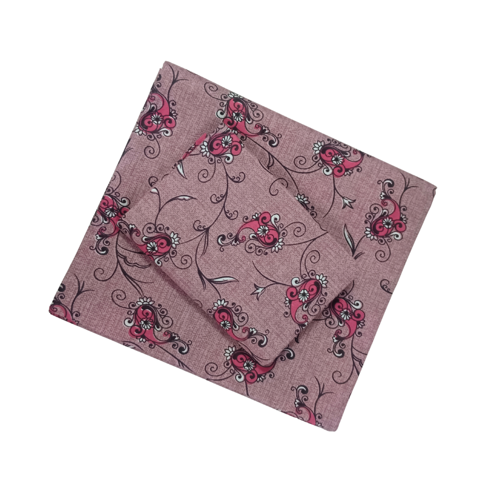 100% Cotton Single Bedsheet | Pink With Dark Pink Floral Design | POLO P452(One Pillow Cover)