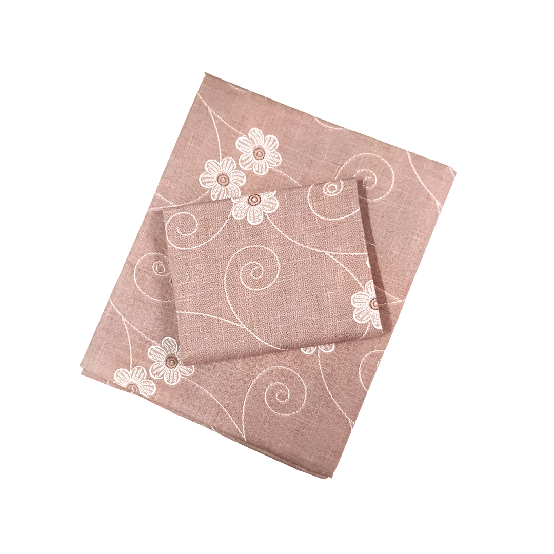 100% Cotton Single Bedsheet | Light Brown With White Floral Design | POLO P453(One Pillow Cover)