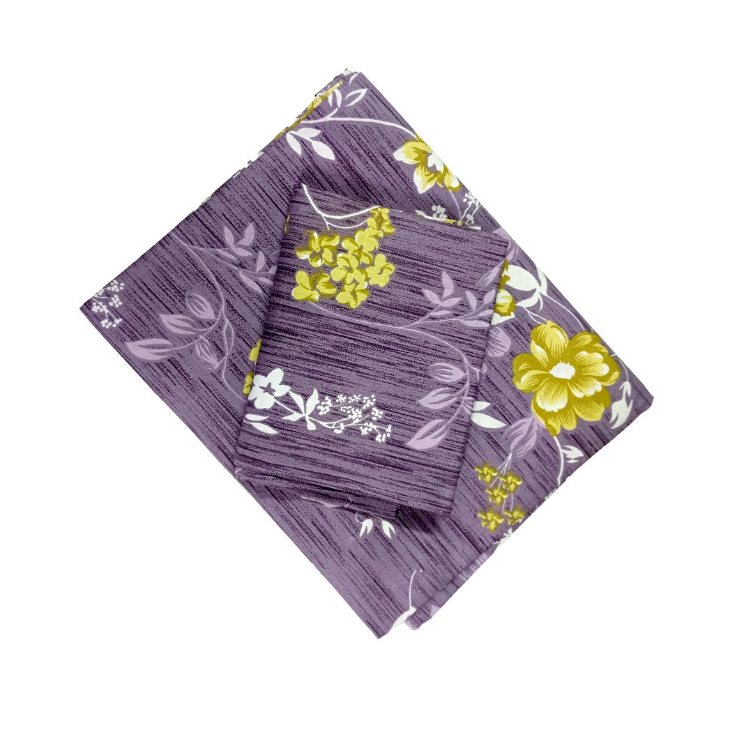 100% Cotton Single Bedsheet | Violet Colour  Floral Design | POLO P456(One Pillow Cover)