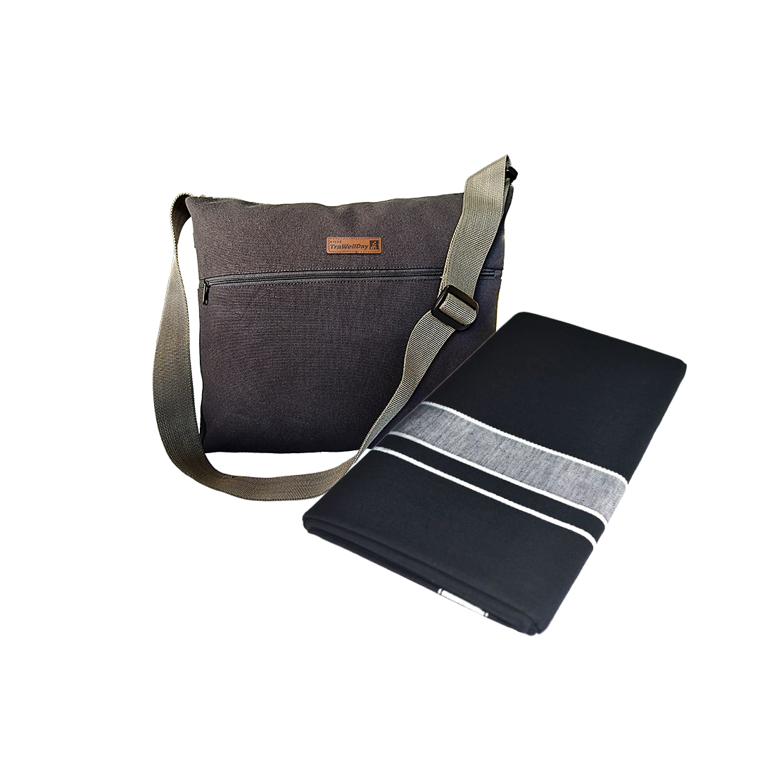 Sabari Mala Traditional Ayyappa Irumudi Bag + Regular Black Shaparimala Dhoti White Border | Combo 1