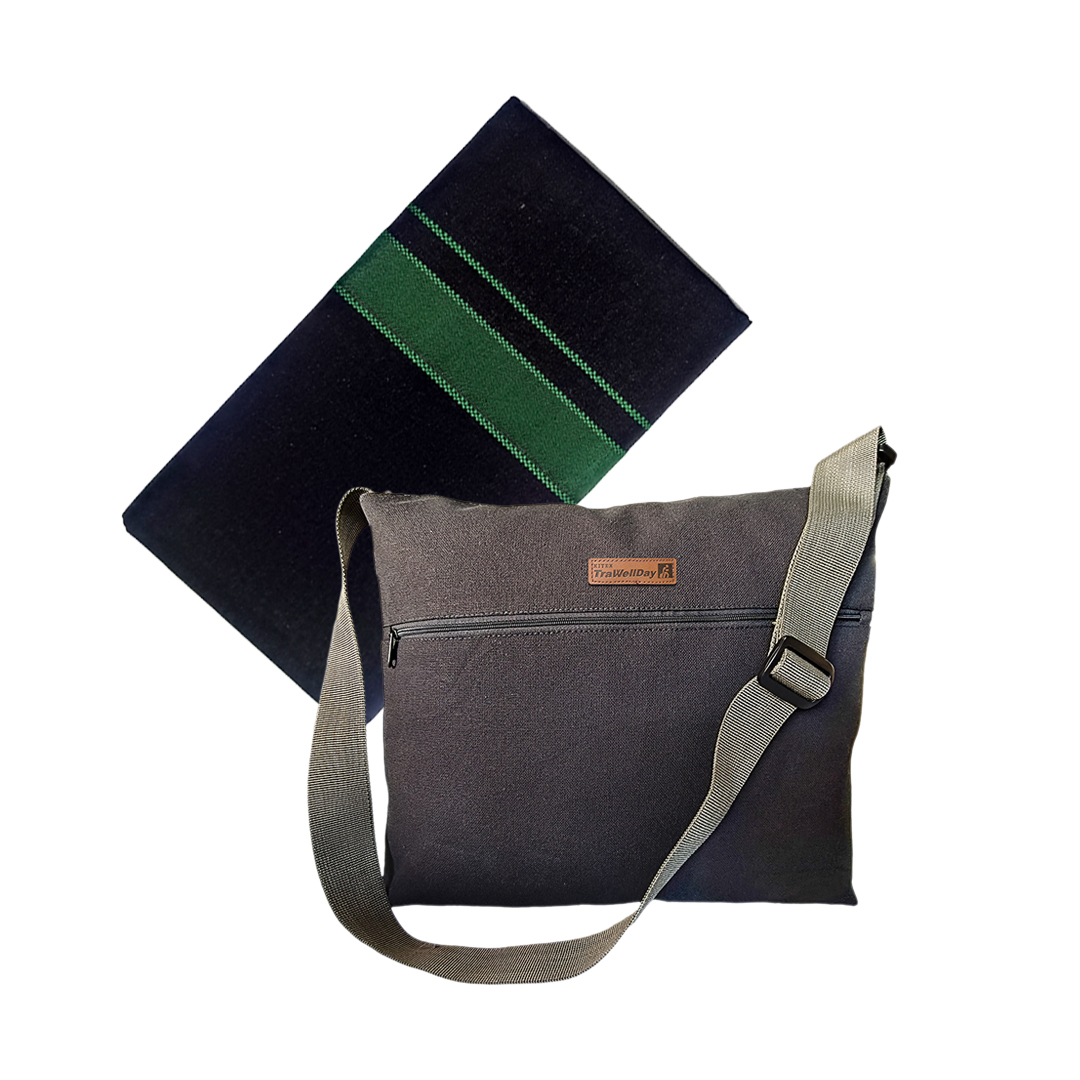 Sabari Mala Traditional Ayyappa Irumudi Bag + Regular Black Shaparimala Dhoti Green Border | Combo 3
