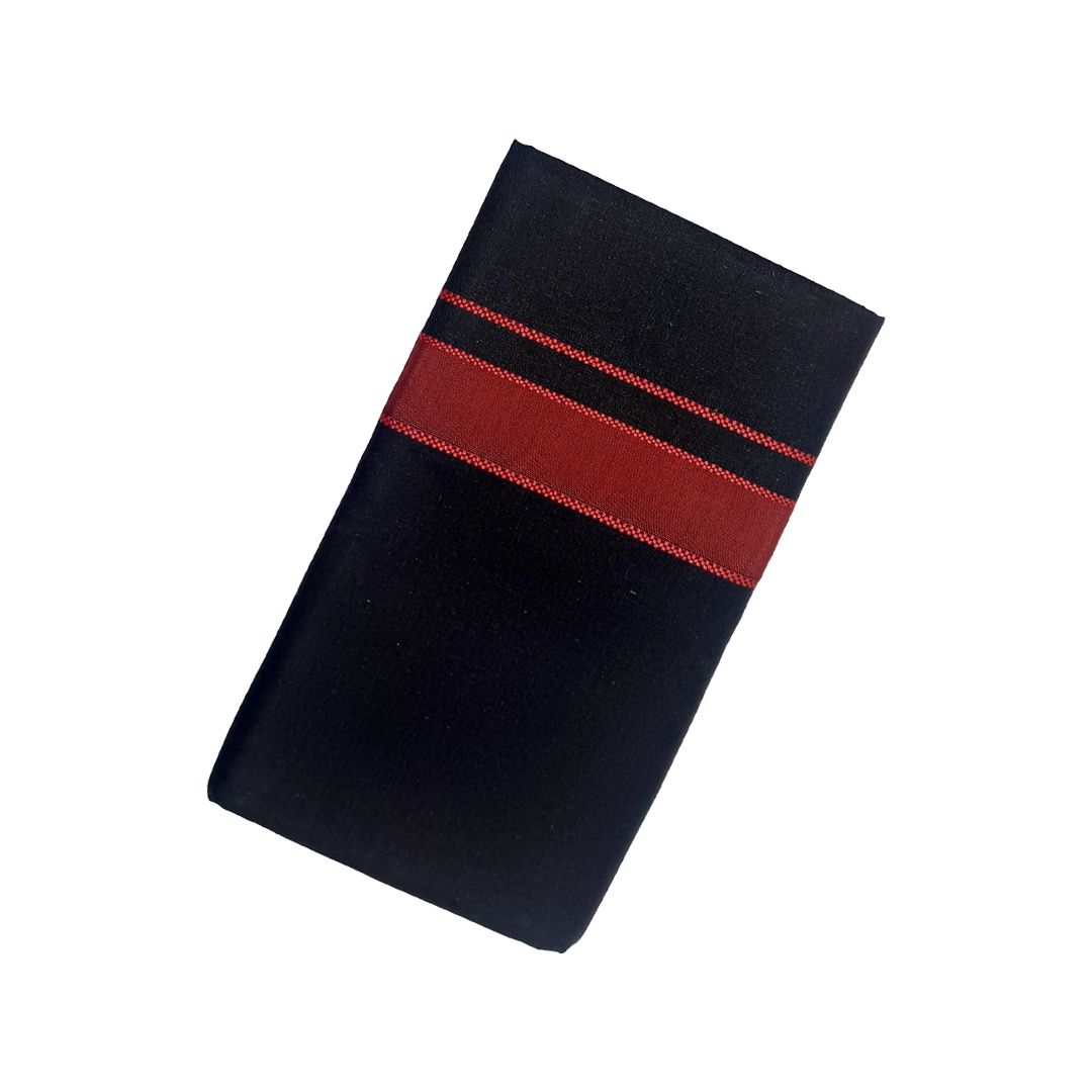 Single Dhoti For Men | 100% Cotton Black Dhoti | Shaparimala Dhoti |Temple Wear Dhoti| Regular Black | Red Colour