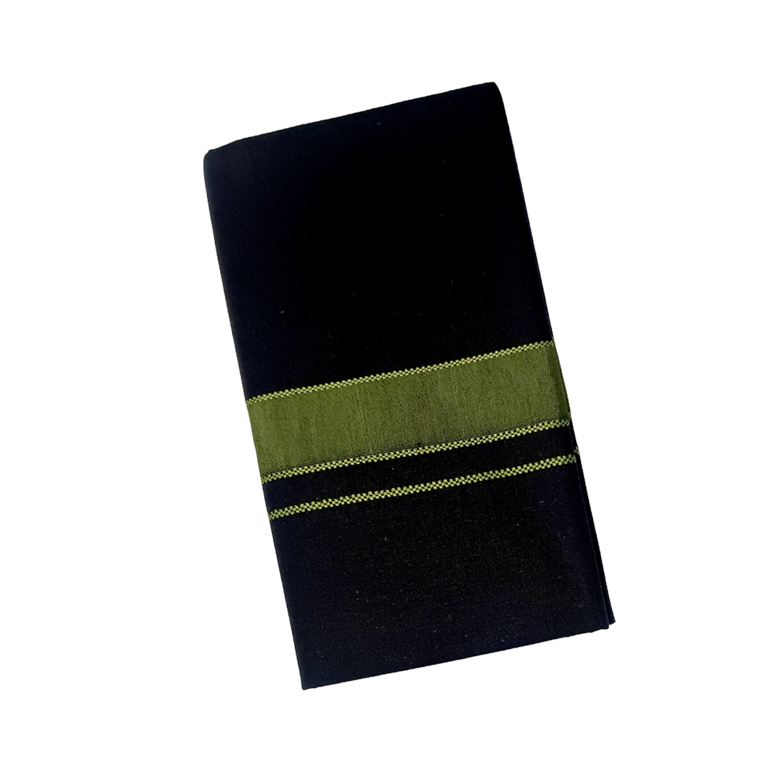 Single Dhoti For Men | 100% Cotton Black Dhoti | Shaparimala Dhoti |Temple Wear Dhoti| Regular Black | Light Green Colour