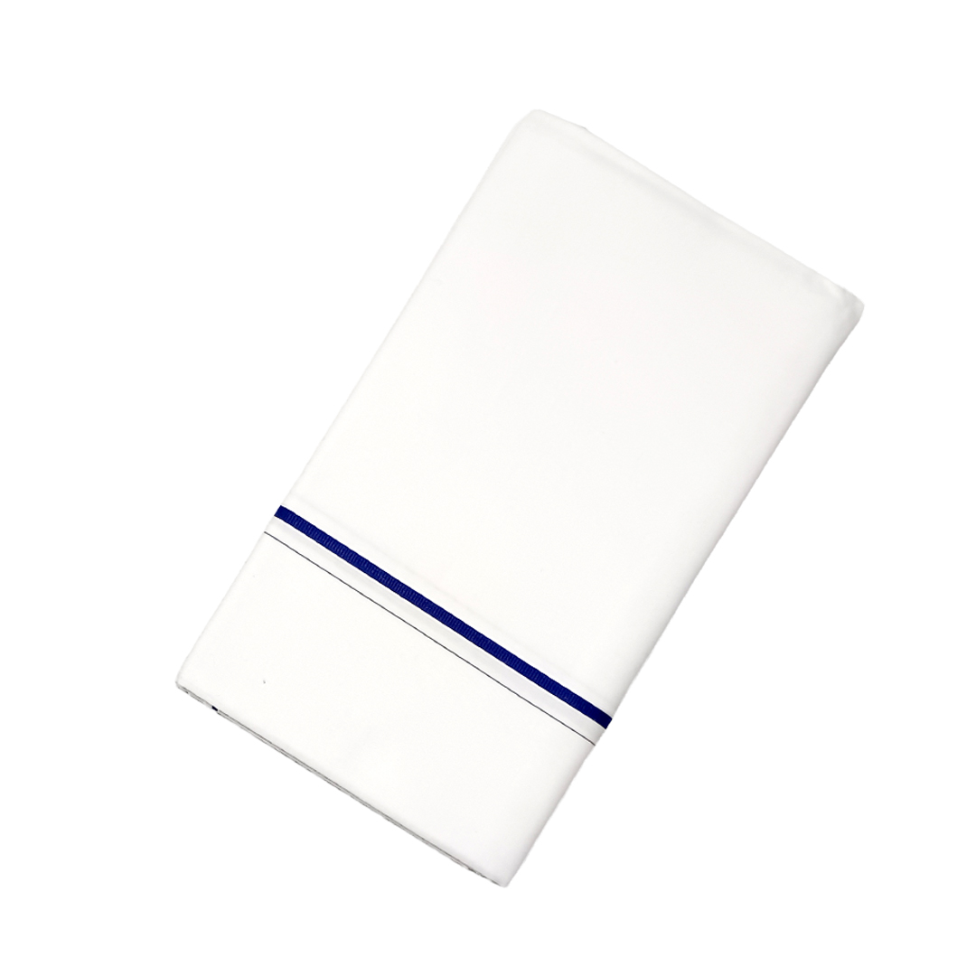 Single Dhoti For Men | 100% Cotton White Narrow Border | Dark Bue Border | Smart Line Narrow